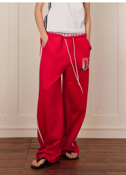Shell Embroidery Graffiti Print Double Waist Pants