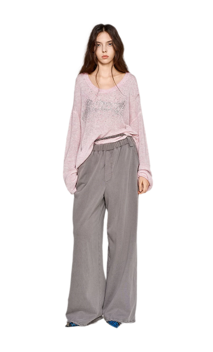 Pullover in mohair effetto consumato con strass