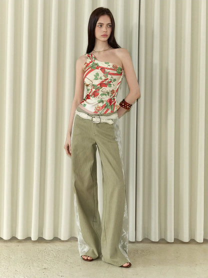 Retro Lace Spliced Loose Jeans