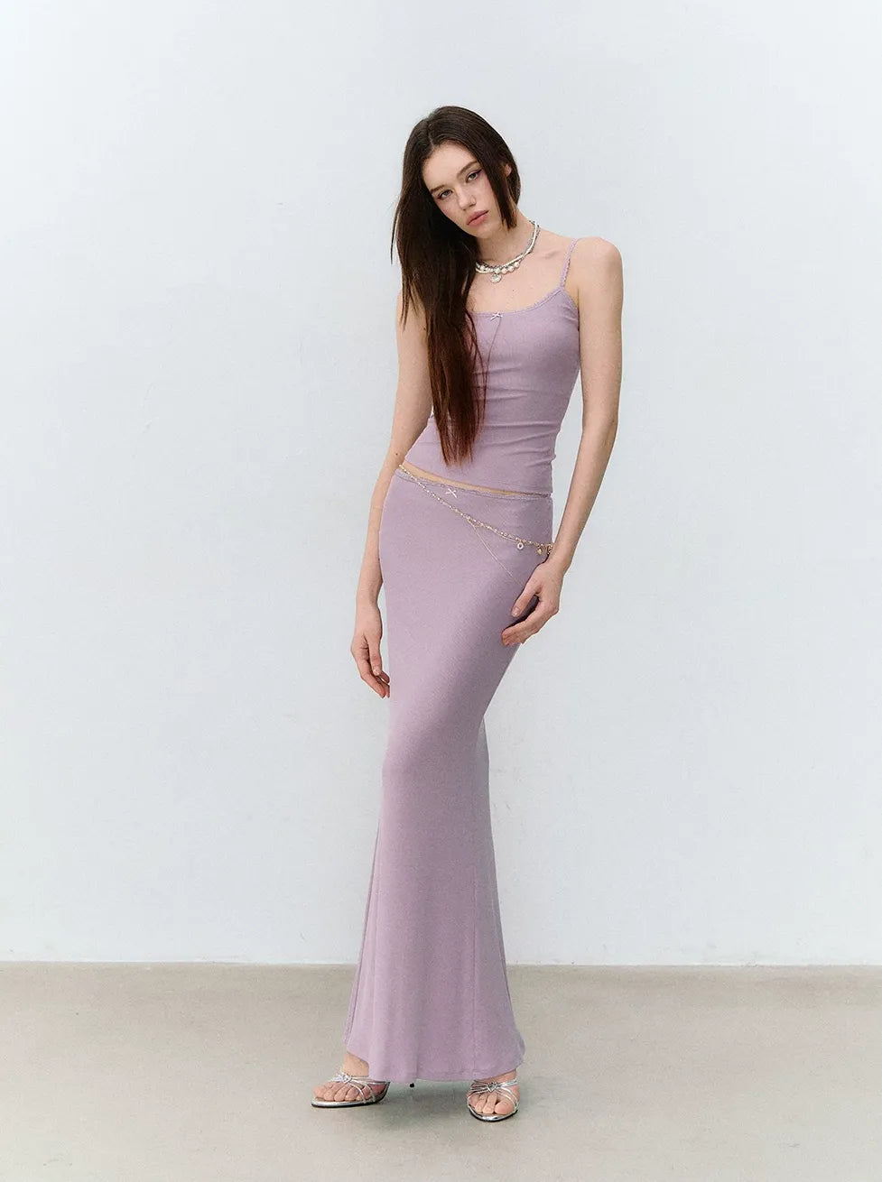 X-line Lace Trim Camisole, Pullover &amp; Mermaid Skirt