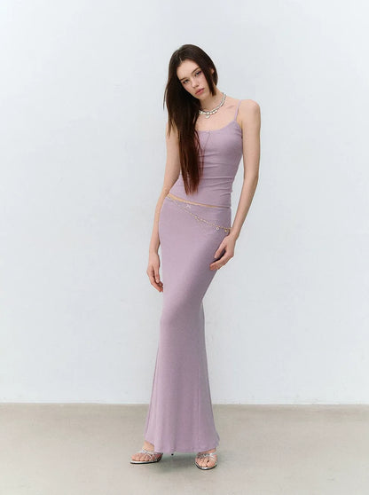 X-line Lace Trim Camisole, Pullover &amp; Mermaid Skirt