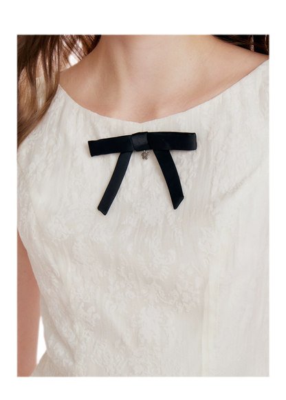 Flocked Bow A-Line Dress