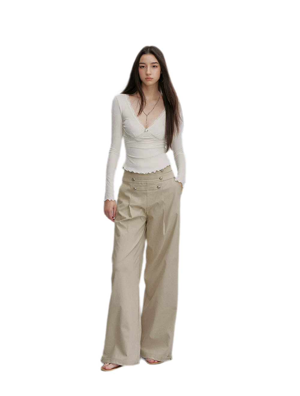 Textured Pleated Wide-Leg Pants