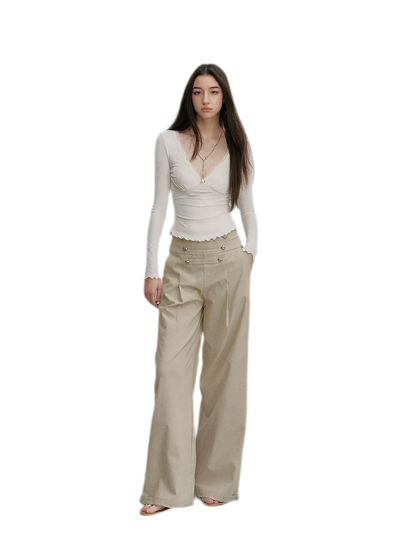 Textured Pleated Wide-Leg Pants