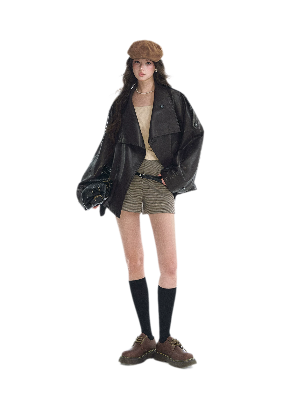 Faux-Leather Oversized Double-Breasted Jacket