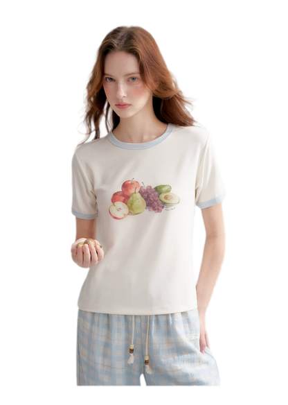 Rhinestone Fruit Print Tee