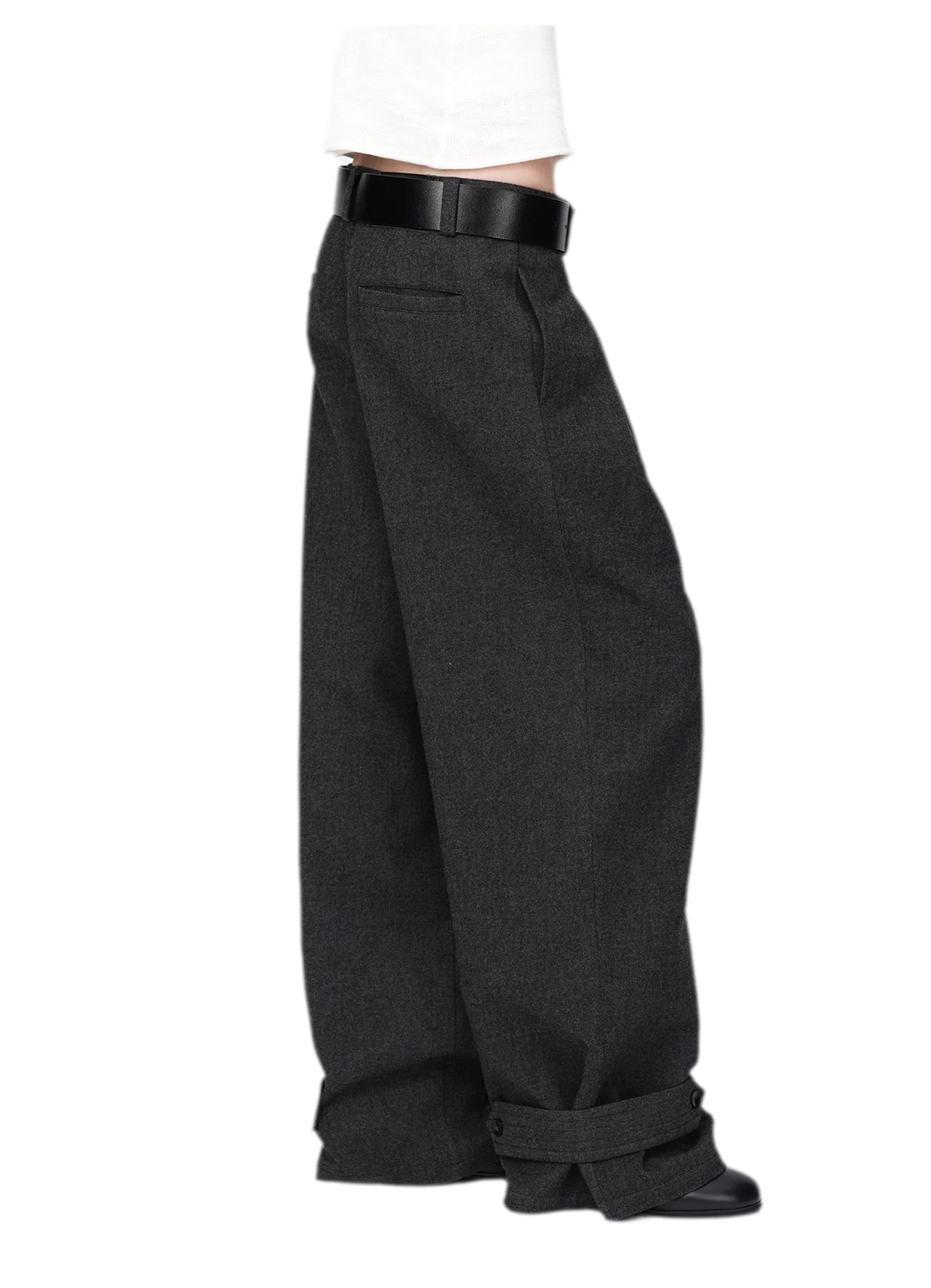 Pantalones de pierna ancha plisados con mezcla de lana
