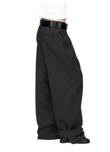 Pantalones de pierna ancha plisados con mezcla de lana