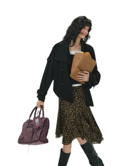 Flowing Leopard Print Midi Skirt
