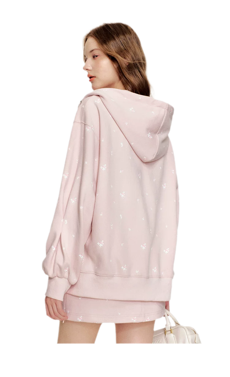 Cotton Rose Print Hooded Set