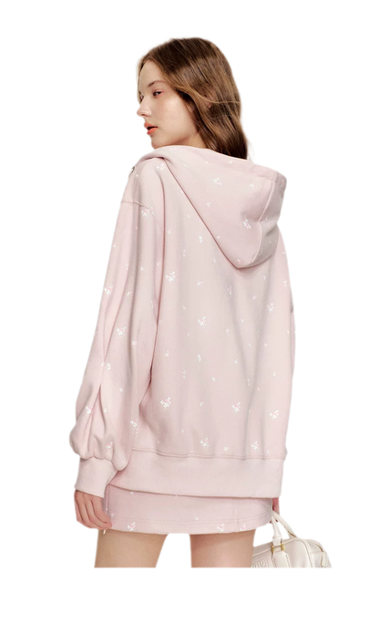 Cotton Rose Print Hooded Set