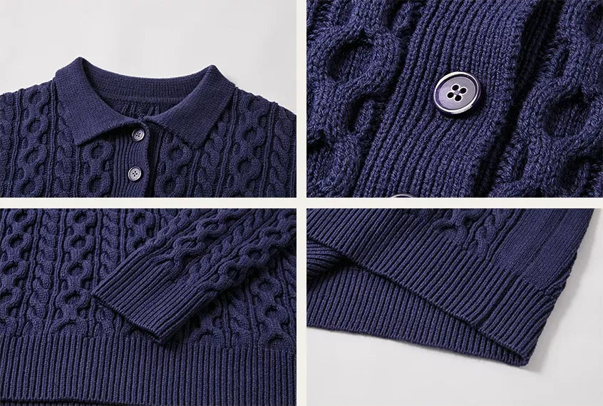 Chunky Cable Knit Polo Sweater