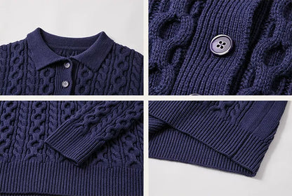 Chunky Cable Knit Polo Sweater