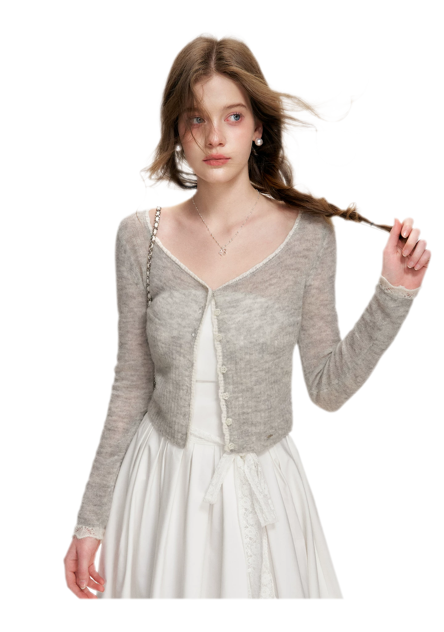 Alpaca Trim Cropped Cardigan