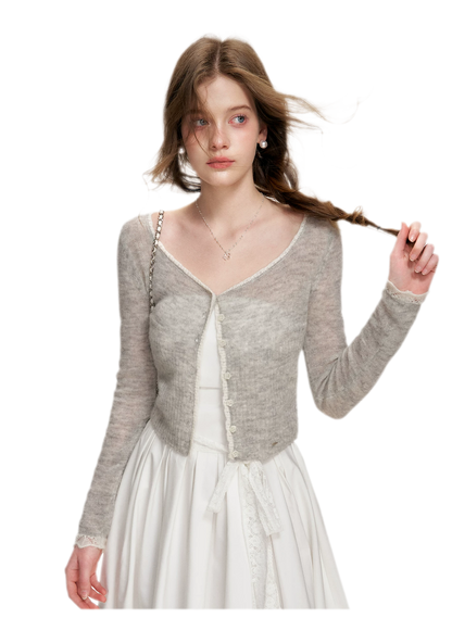 Alpaca Trim Cropped Cardigan
