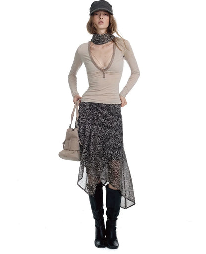 Pleated Leopard Print Scarf