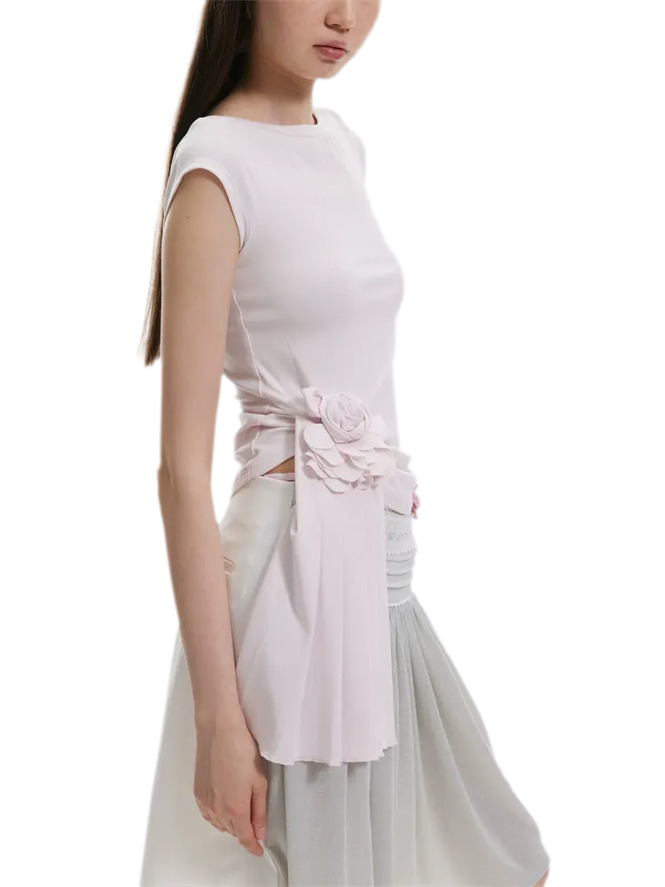 Asymmetric Flower Short Sleeve Top
