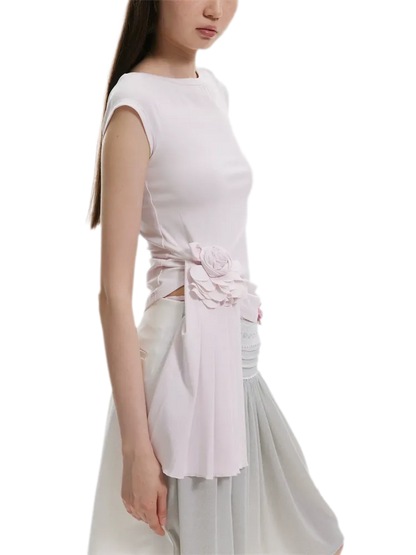 Asymmetric Flower Short Sleeve Top