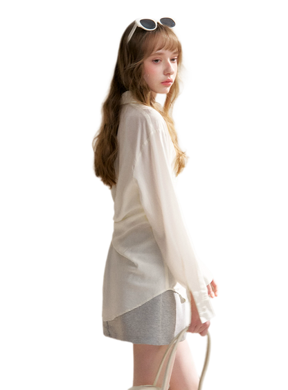 Tencel Lace V-Neck Long Sleeve Shirt