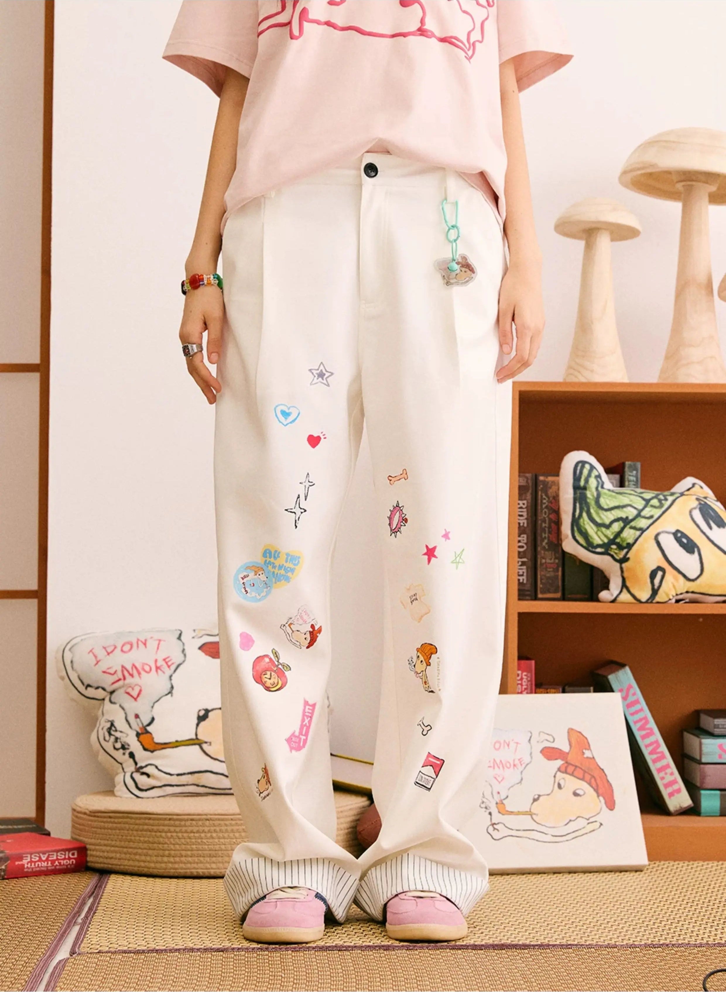 Cute Dog Sticker Cuffed Pants