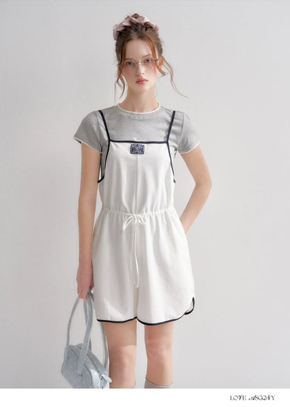 Contrast Piping Drawstring Waist Jumpsuit