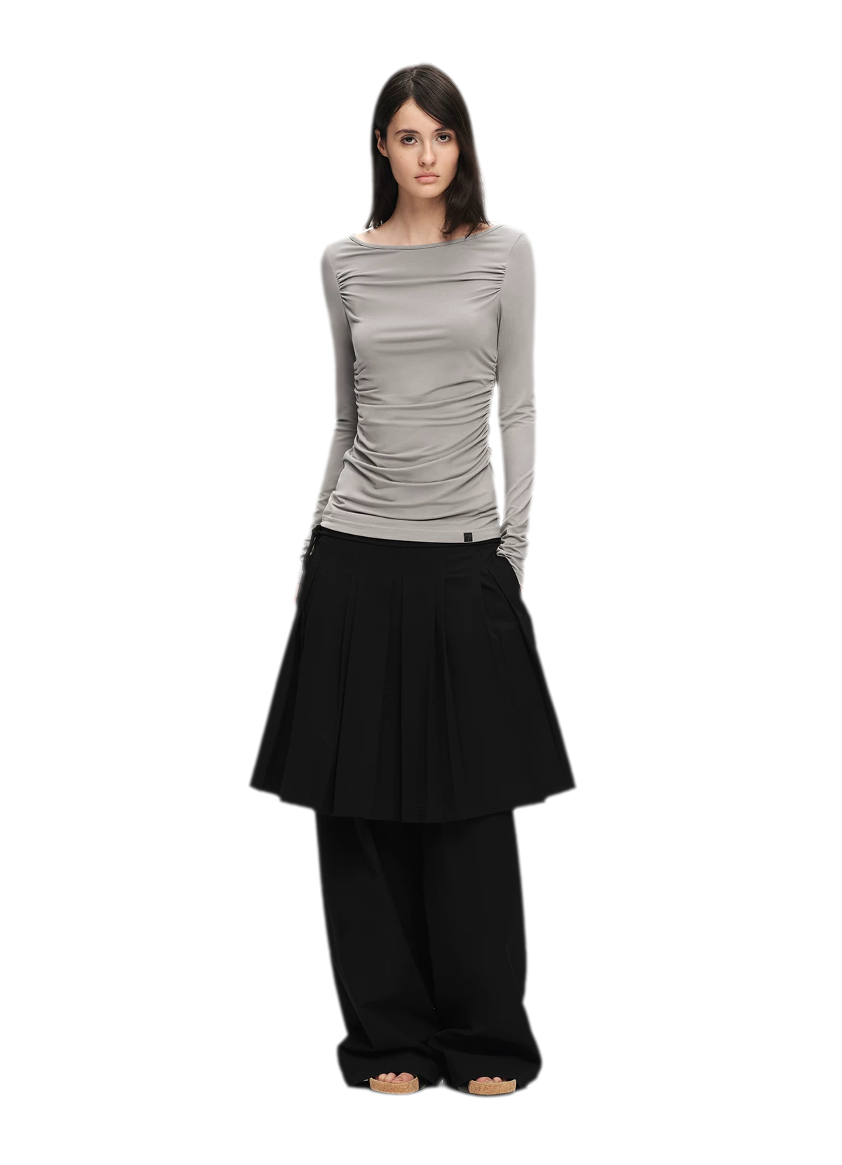 Pleated Layered Skirt Pants