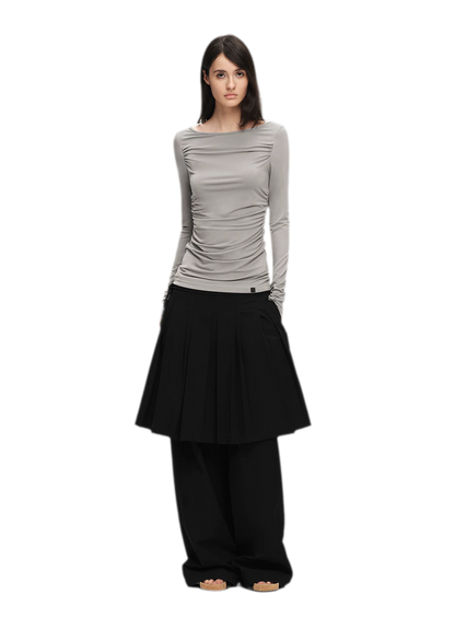 Pleated Layered Skirt Pants