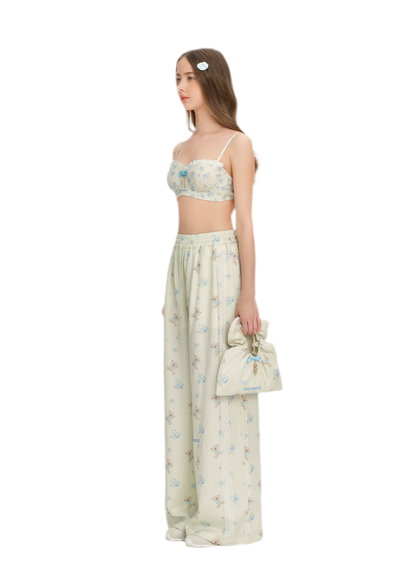 Floral Print Wide-Leg Trousers