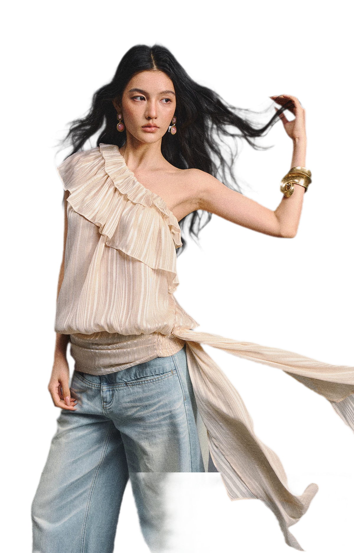 Asymmetric Ruffle Shoulder Top