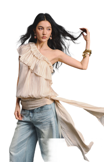 Asymmetric Ruffle Shoulder Top