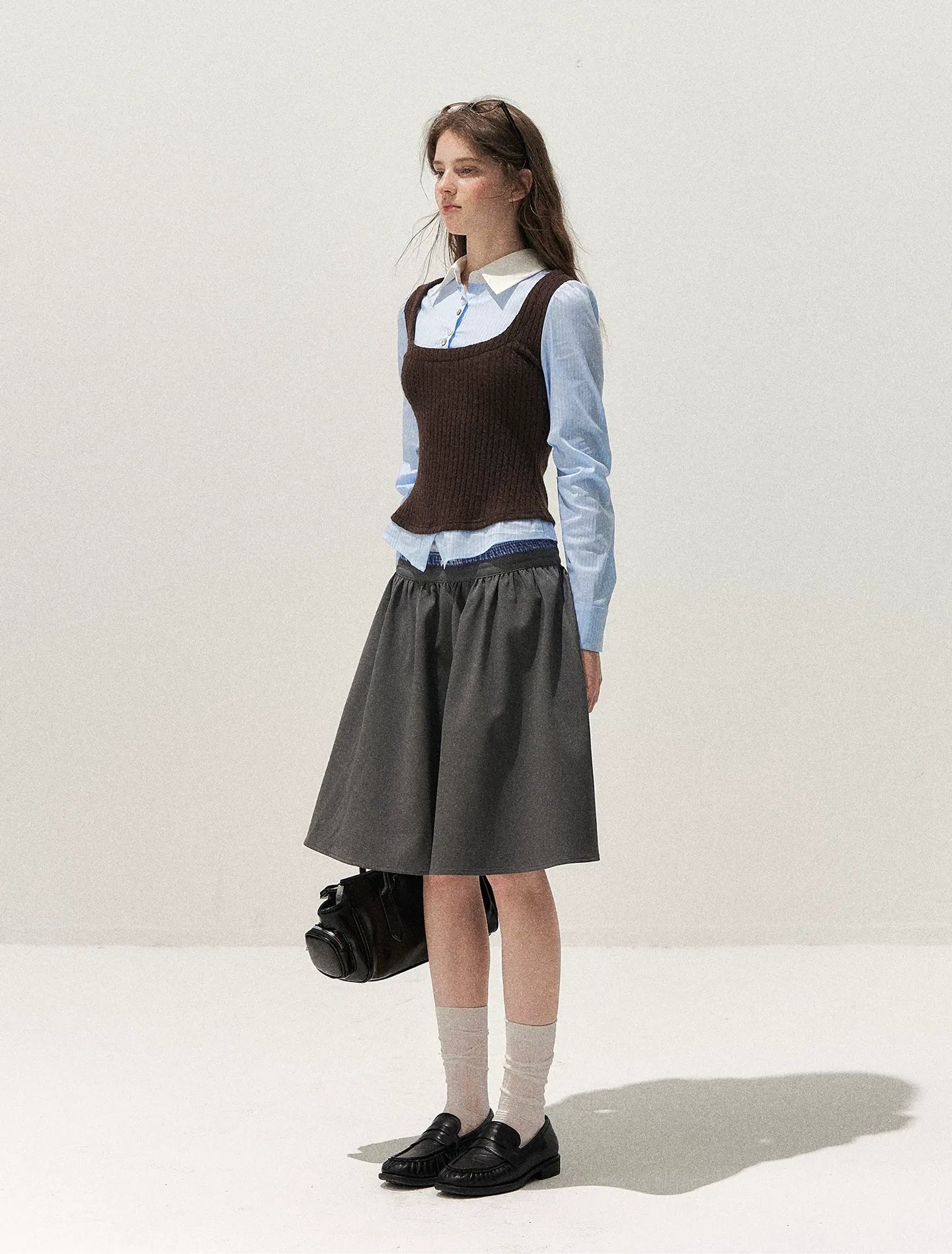 Cable-Knit Layered Shirt Vest