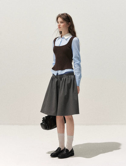 Cable-Knit Layered Shirt Vest