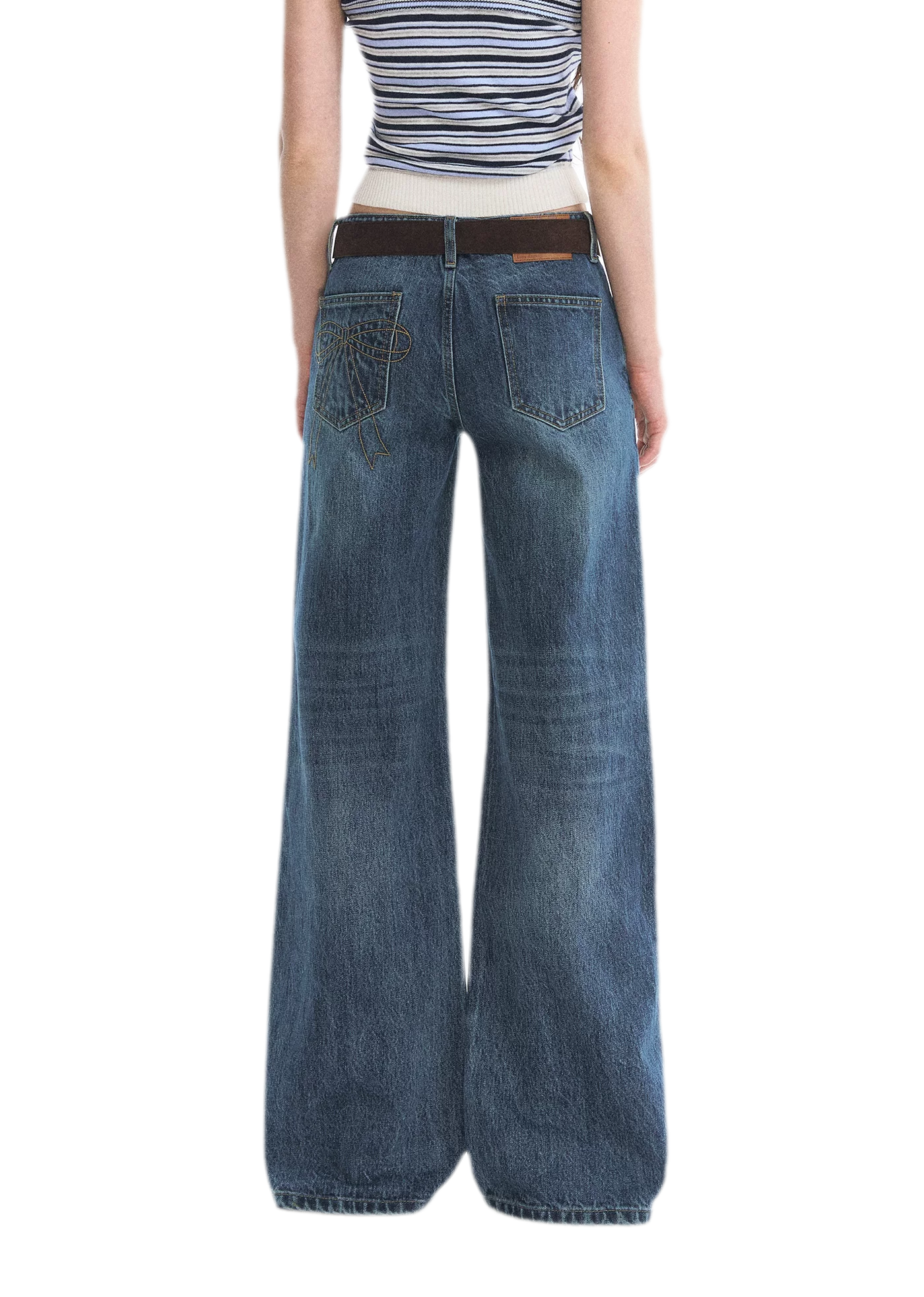 Washed Bow Embroidered Jeans