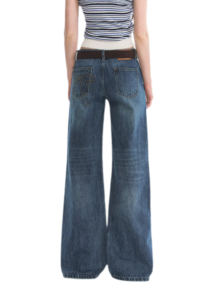 Washed Bow Embroidered Jeans