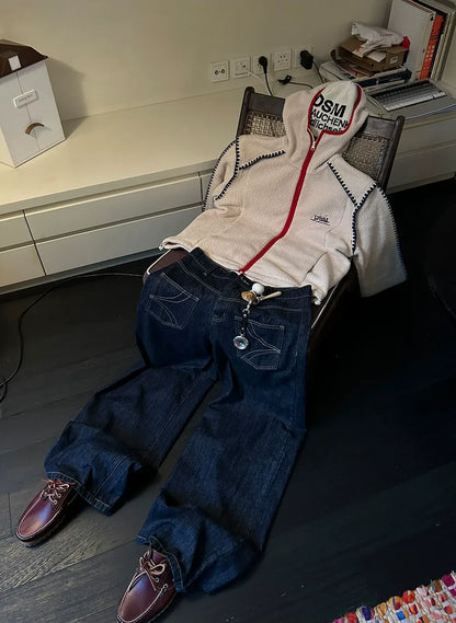 Reversible Denim Baggy Straight Pants