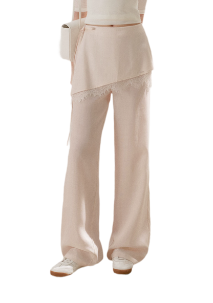 Lace Detail Casual Wide-Leg Pants