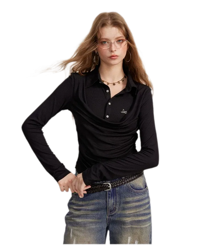 Ruched Layered Polo Top