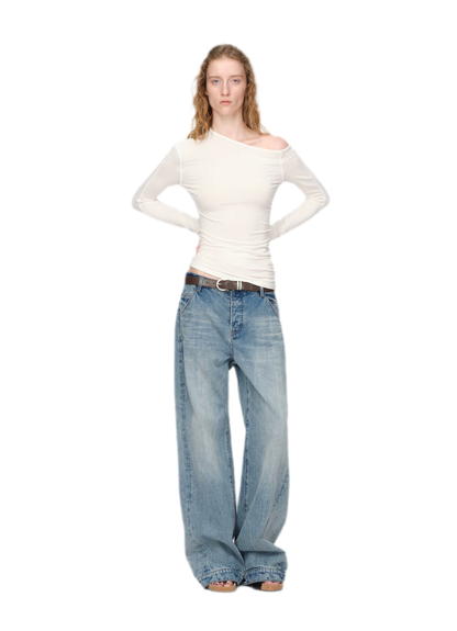 Gewassen vintage jeans met rechte pijpen