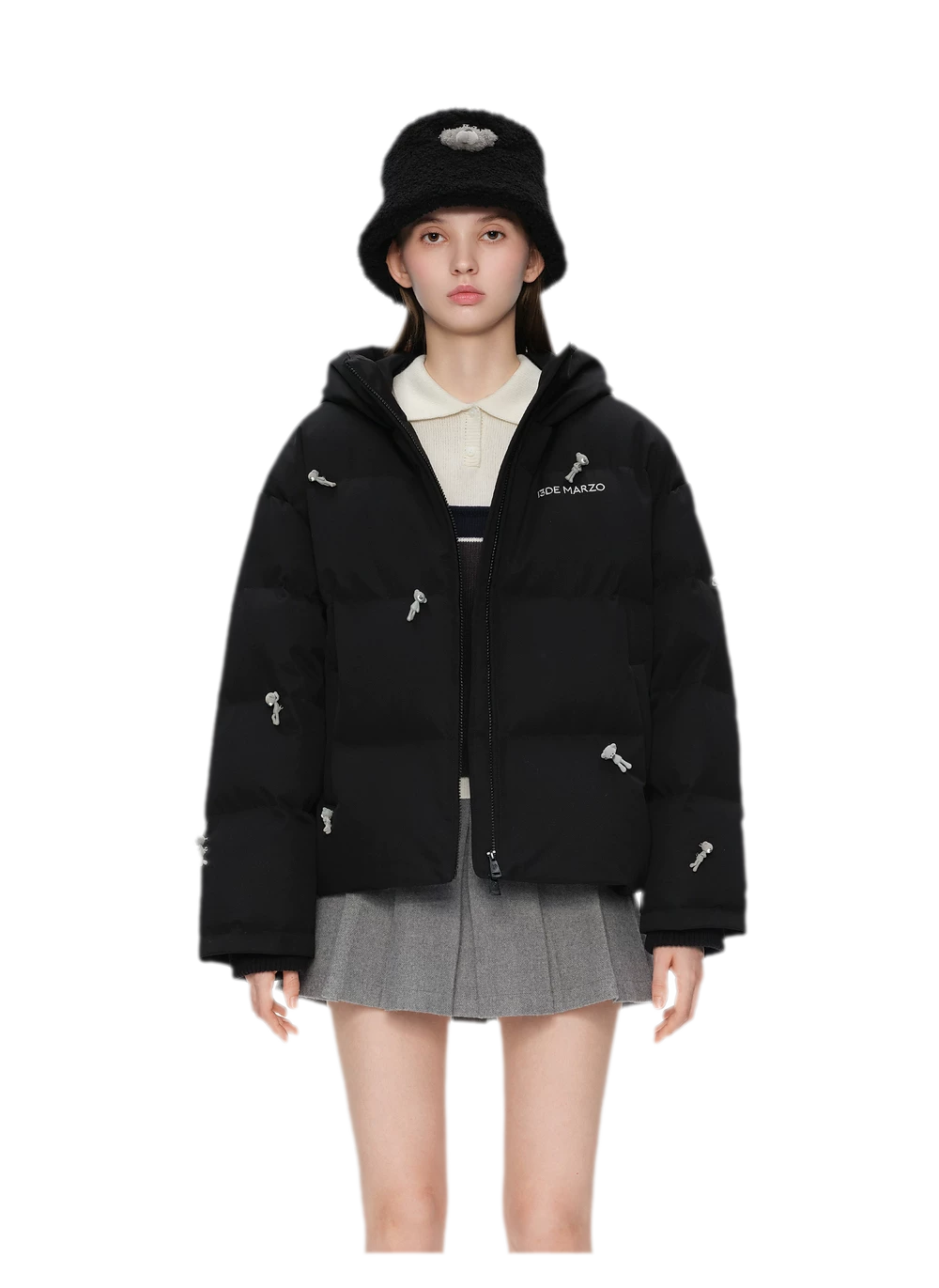 Flocked Bear Hooded Down Jacket