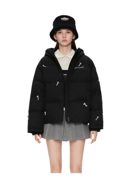 Flocked Bear Hooded Down Jacket