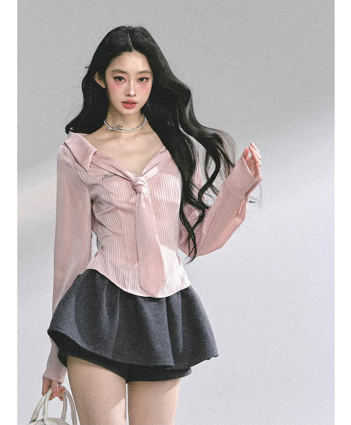 Satin Striped Tie Shirt