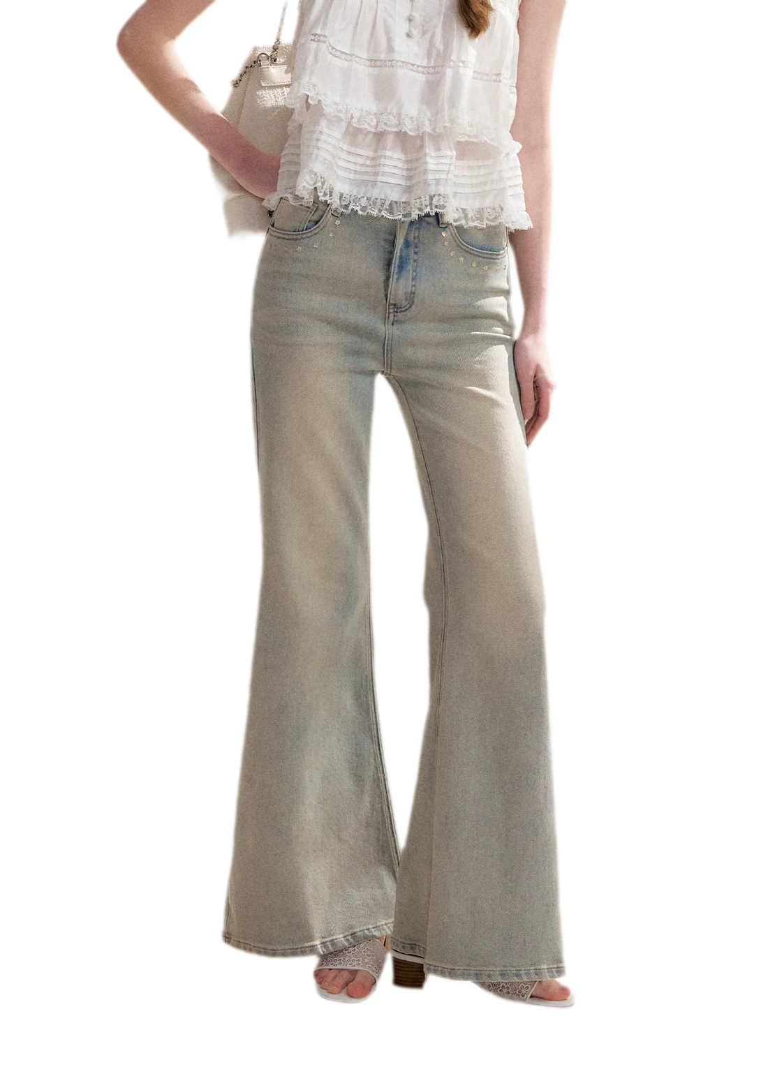 Five-Petal Sequin Flare Jeans