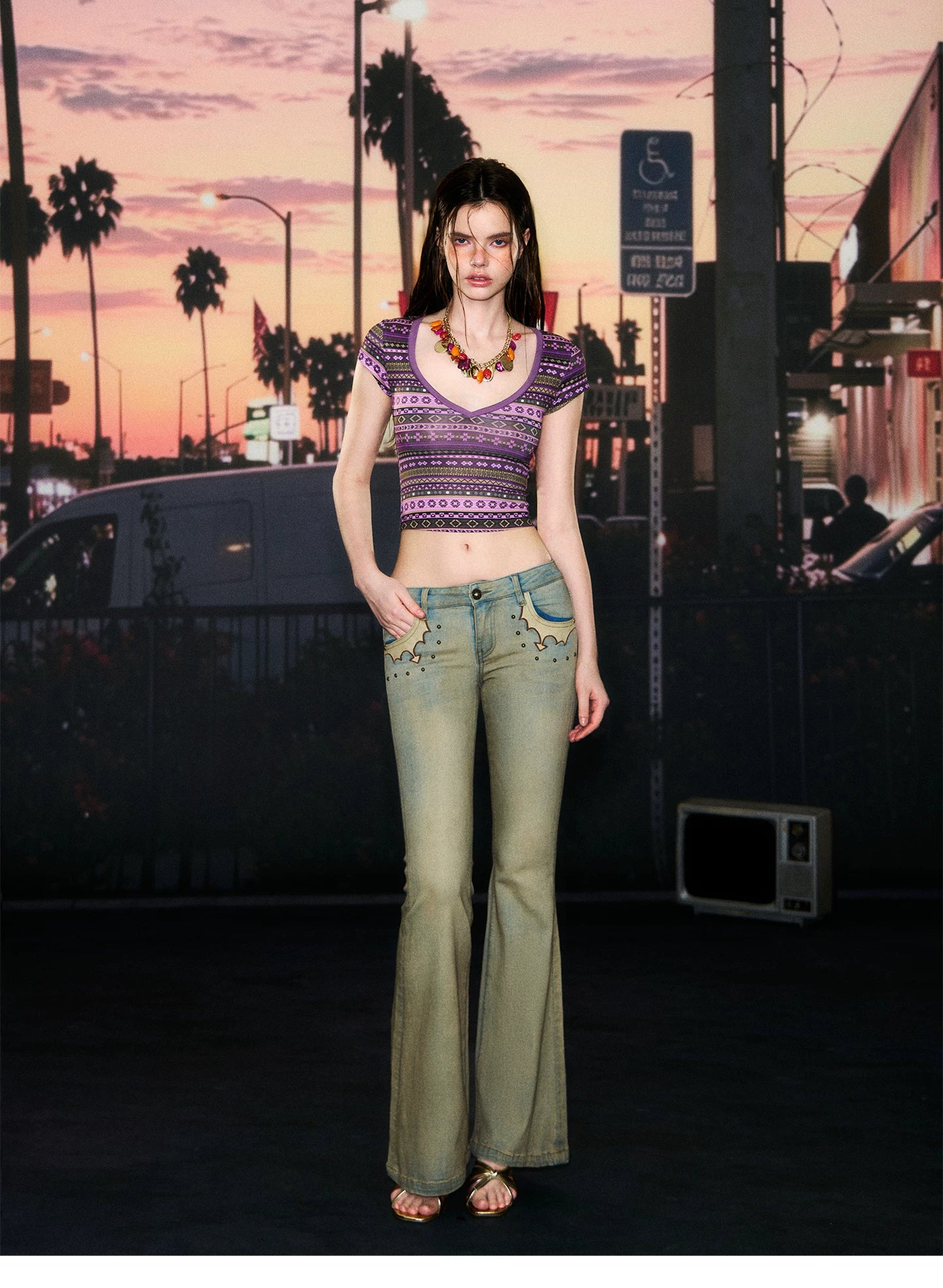 Ethnic Print Cropped T-Shirt