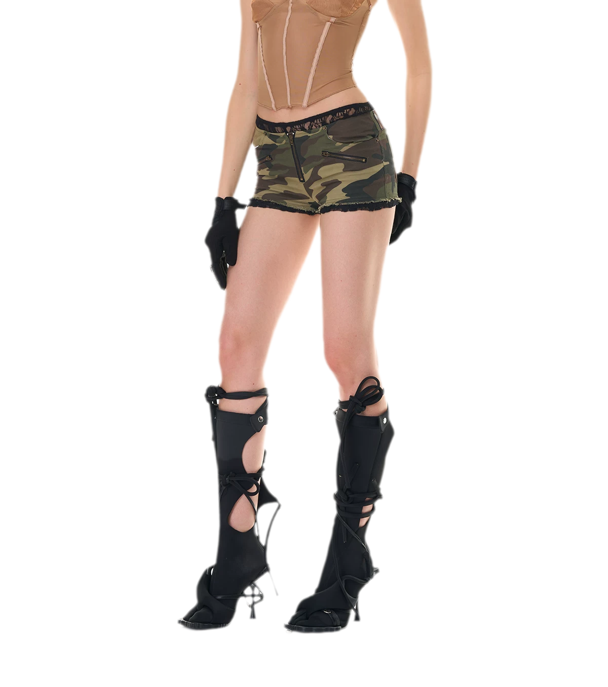 Camouflage Lace Trim Shorts