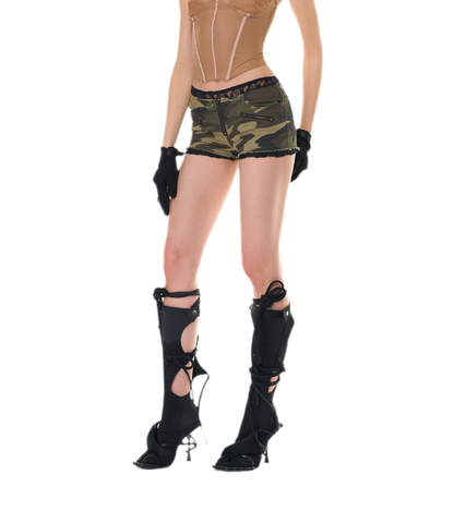 Camouflage Lace Trim Shorts