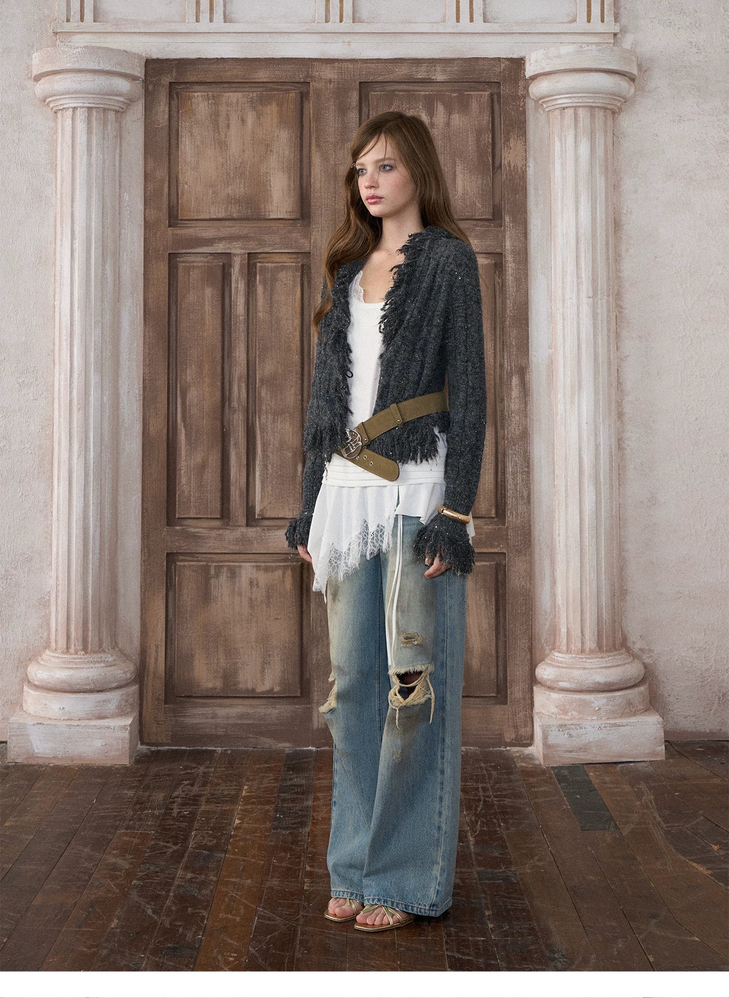 Sequined Fringe Knit Cardigan