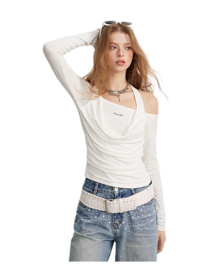 Draped Off-Shoulder Long-Sleeve Top