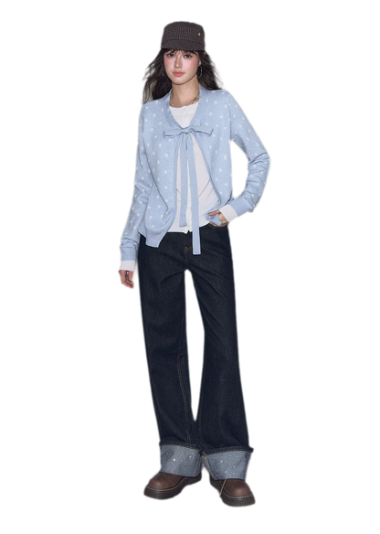 Polka-Dot Tie Bow Cardigan