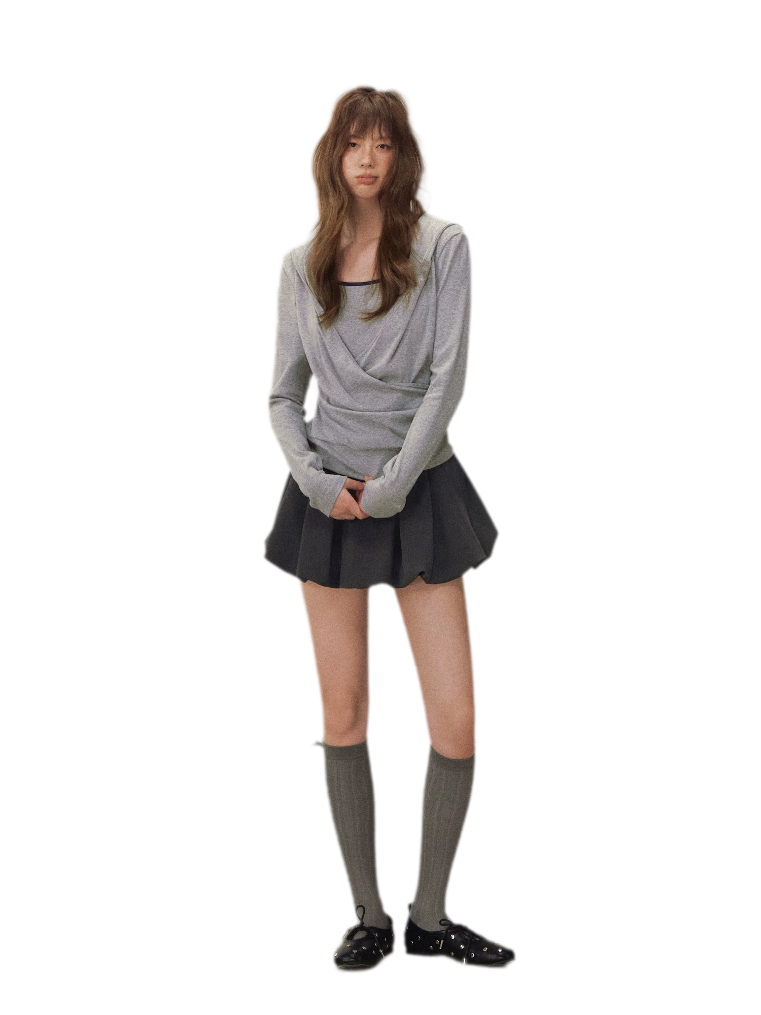 Cross Hooded Long Sleeve Top