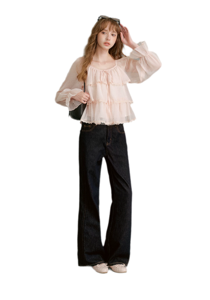 Chiffon Ruffle Lantern Sleeve Blouse